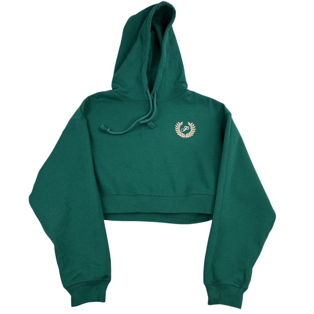 PINK Victoria Secret Crest Logo Cropped Hoodie XS Green Women Fleece Pullover